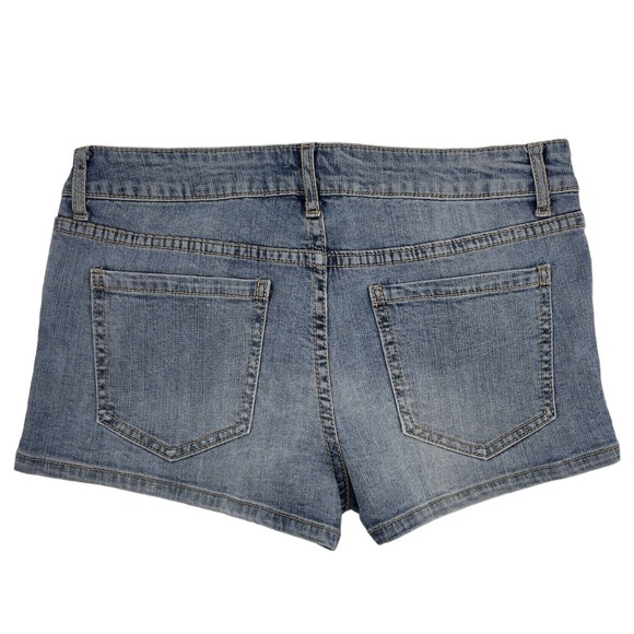 Forever 21 Womens Mid Rise Denim Blue Jean Shortie Shorts Floral Embroidered 0/2 - Picture 2 of 7